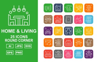 25 Premium Home And Living Round Corner Icon Pack Set