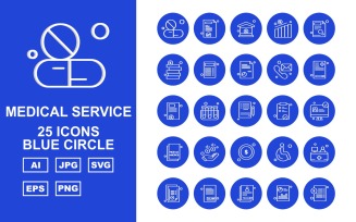 25 Premium Medical Service Blue Circle Icon Pack Set