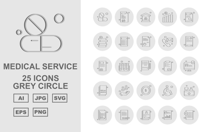 25 Premium Medical Service Grey Circle Icon Pack Set Icon Set