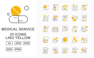 25 Premium Medical Service Lino Yellow Icon Pack Set
