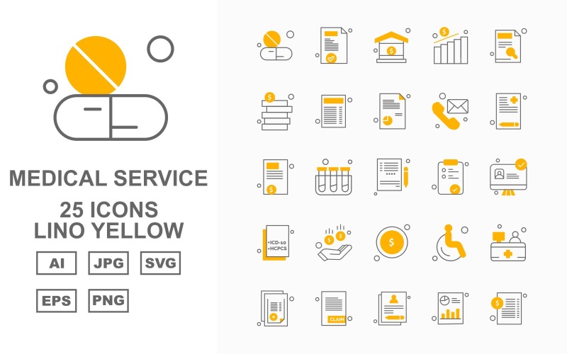 25 Premium Medical Service Lino Yellow Icon Pack Set Icon Set