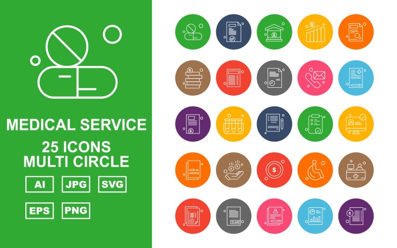 25 Premium Medical Service Multi Circle Icon Pack Set Icon Set