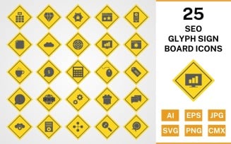 25 Seo Glyph Sign Board Icon Set