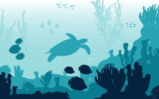 Turtle Dive Underwater - Illustration
