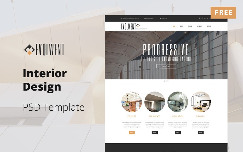 Evolwent - Interior Design Website Mockup Free PSD Template