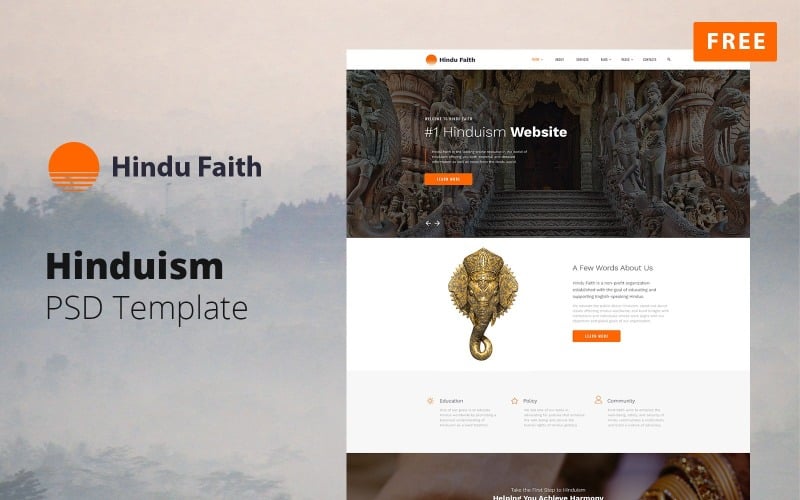 Hindu Faith - Hinduism Website Design Free PSD Template