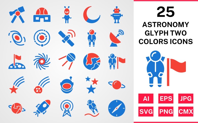 5 Astronomy Glyph Two Colors Icon Set