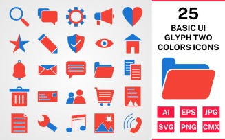 25 Basic ui Glyph Two Colors Icon Set