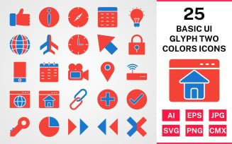 25 Basic ui Glyph Two Colors Icon Set