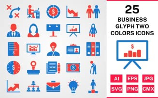 25 Business Glyph Two Colors Icon Set