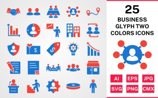 25 Business Glyph Two Colors Icon Set