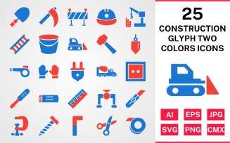 25 Construction Glyph Two Colors Icon Set