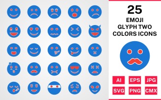 25 Emoji Glyph Two Colors Icon Set