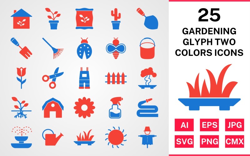 25 Gardening Glyph Two Colors Icon Set
