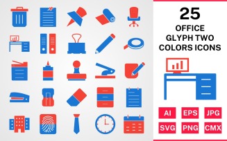 25 Office Glyph Two Colors Icon Set
