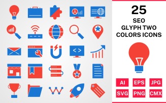 25 Seo Glyph Two Colors Icon Set