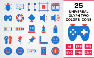 25 Universal Glyph Two Colors Icon Set