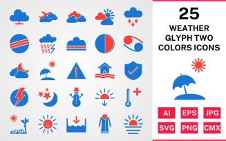 25 Weather Glyph Two Colors Icon Set