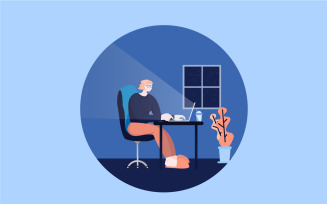 Woman Working From Home - Illustration
