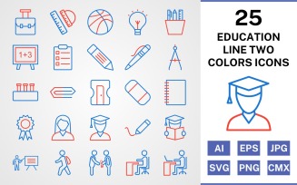 25 Education Line Two Colors Icon Set