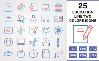 25 Education Line Two Colors Icon Set