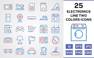 25 Electronic Devices Line Two Colors Icon Set