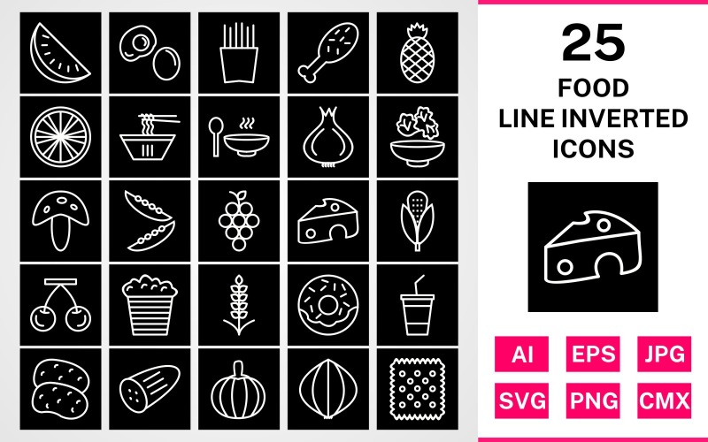 25 Food Line Inverted Icon Set