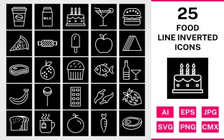 25 Food Line Inverted Icon Set