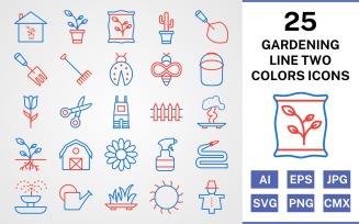 25 Gardening Line Two Colors Icon Set