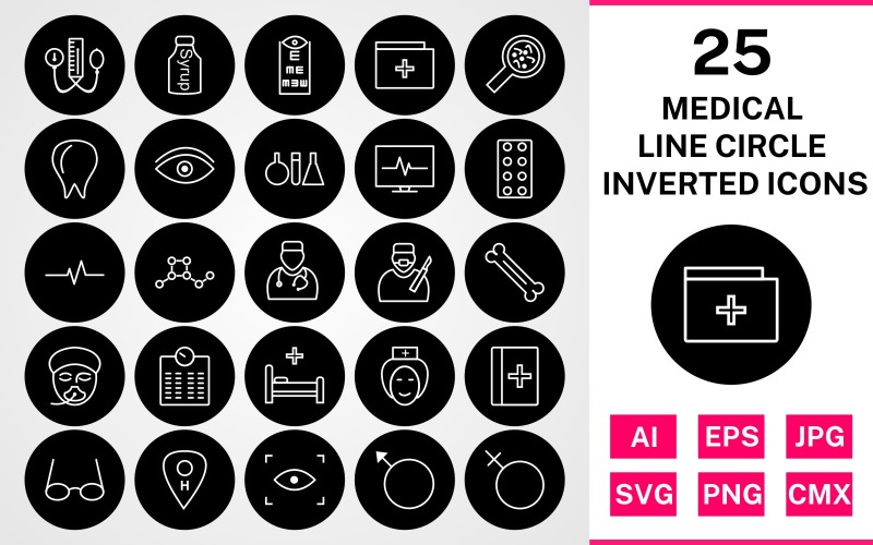 25 Medical Line Circle Inverted Icon Set