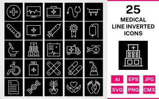 25 Medical Line Inverted Icon Set