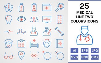 25 Medical Line Two Colors Icon Set