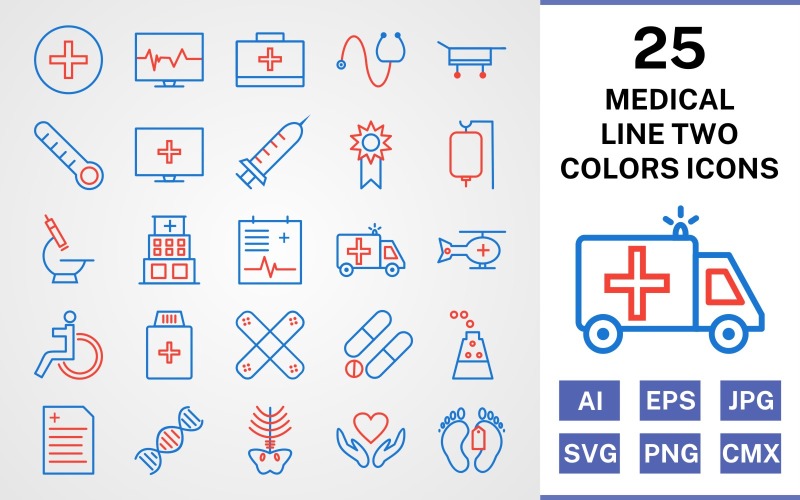 25 Medical Line Two Colors Icon Set