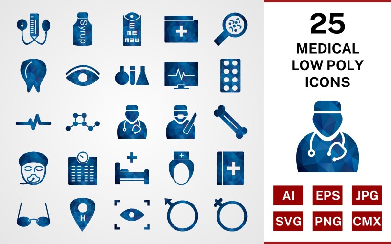25 Medical Low poly Icon Set
