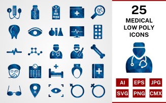 25 Medical Low poly Icon Set