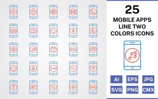 25 Mobile Apps Line Two Colors Icon Set