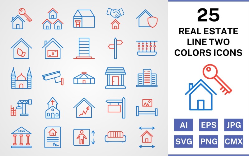 25 Real Estate Line Two Colors Icon Set