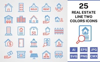 25 Real Estate Line Two Colors Icon Set