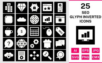 25 Seo Glyph Inverted Icon Set