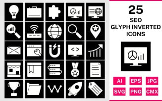 25 Seo Glyph Inverted Icon Set