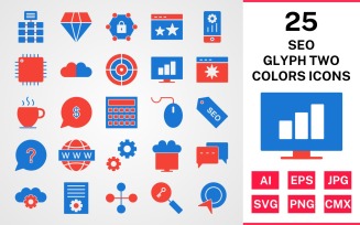 25 Seo Glyph Two Colors Icon Set