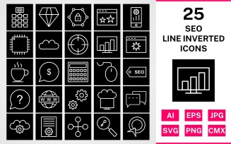 25 Seo Line Inverted Icon Set