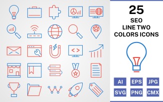 25 Seo Line Two Colors Icon Set