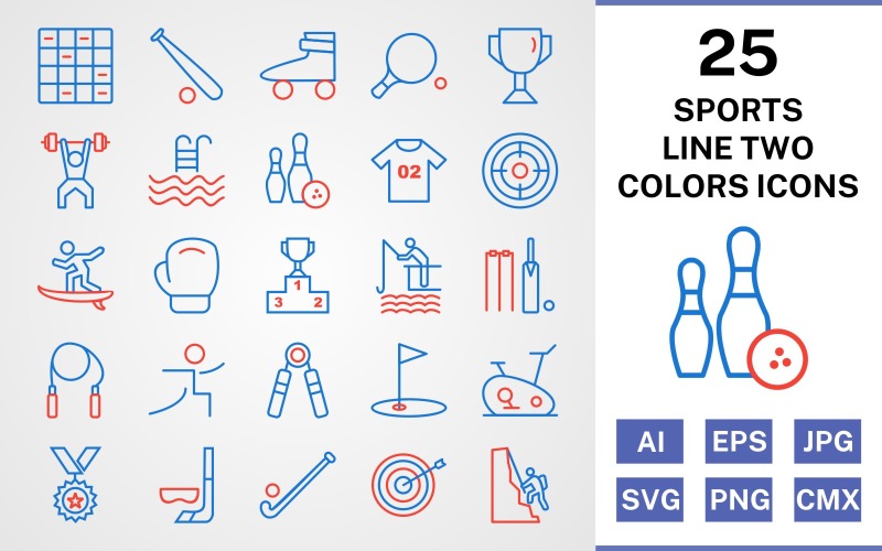 25 Sports And Games Line Two Colors Icon Set
