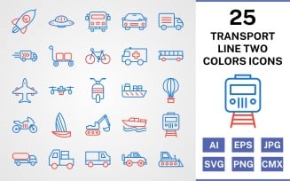25 Transport Line Two Colors Icon Set