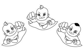 Flying Babies Line Art - Illustration