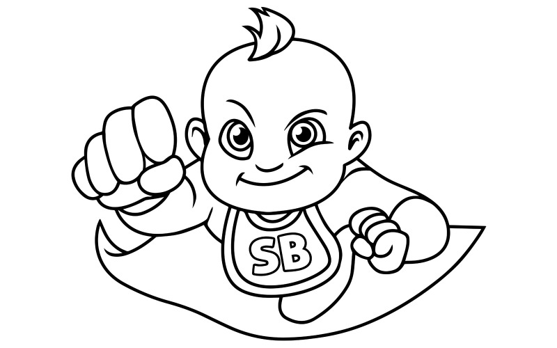 Super Baby Flying Line Art - Illustration