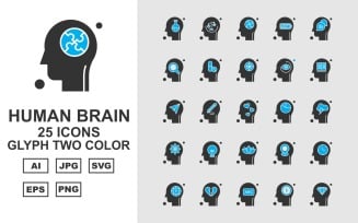 25 Premium Human Brain Glyph Two Color Pack Icon Set