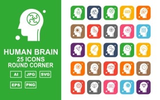 25 Premium Human Brain Round Corner Pack Icon Set
