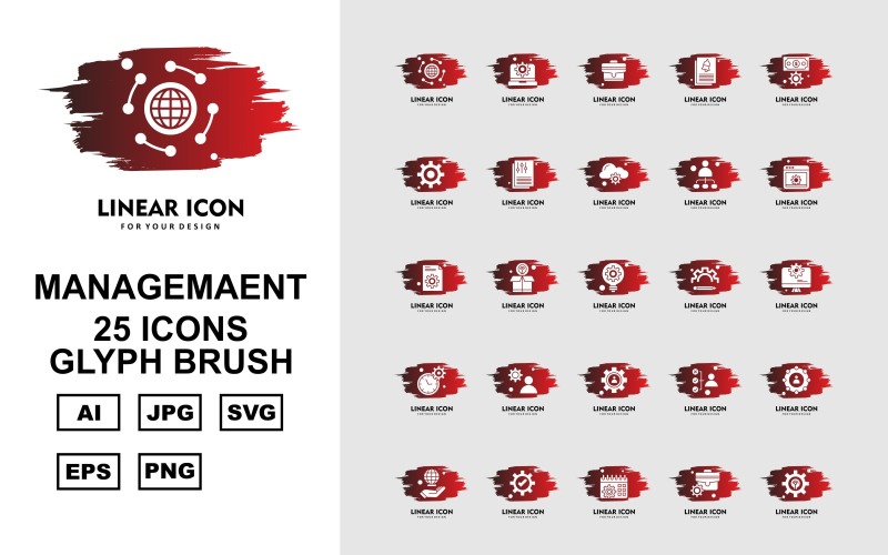 25 Premium Management Glyph Brush Pack Icon Set
